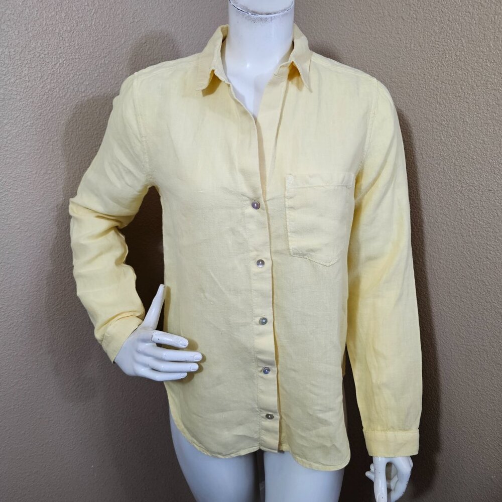 Anthropologie Cloth&Stone Linen Yellow Button Up Shirt Top~Size S
